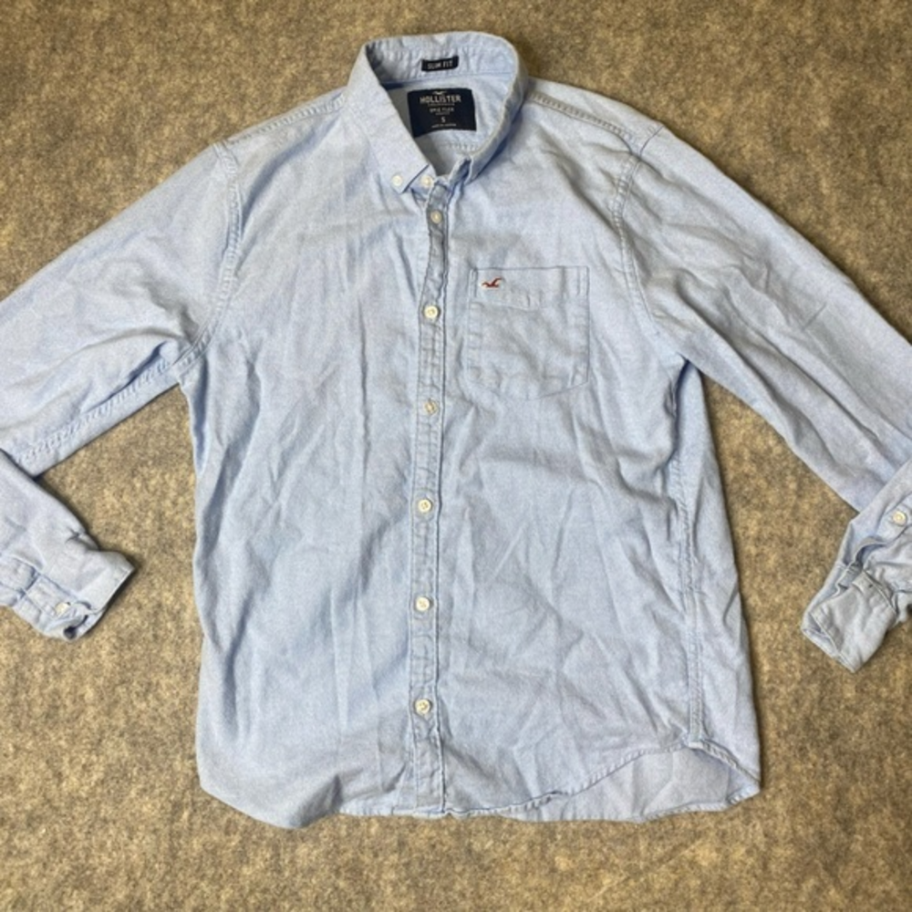 Hollister Button Down‎ Shirt Mens Adult Small Blue Denim Look Casual Long Sleeve